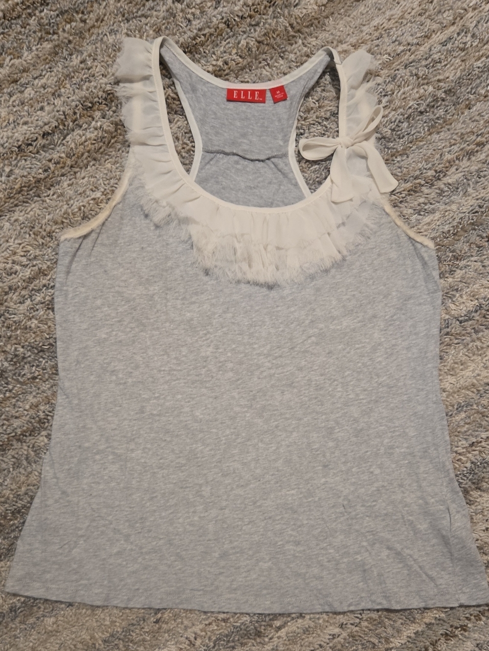 Elle Light Gray Tank with Cream Ruffle and Bow